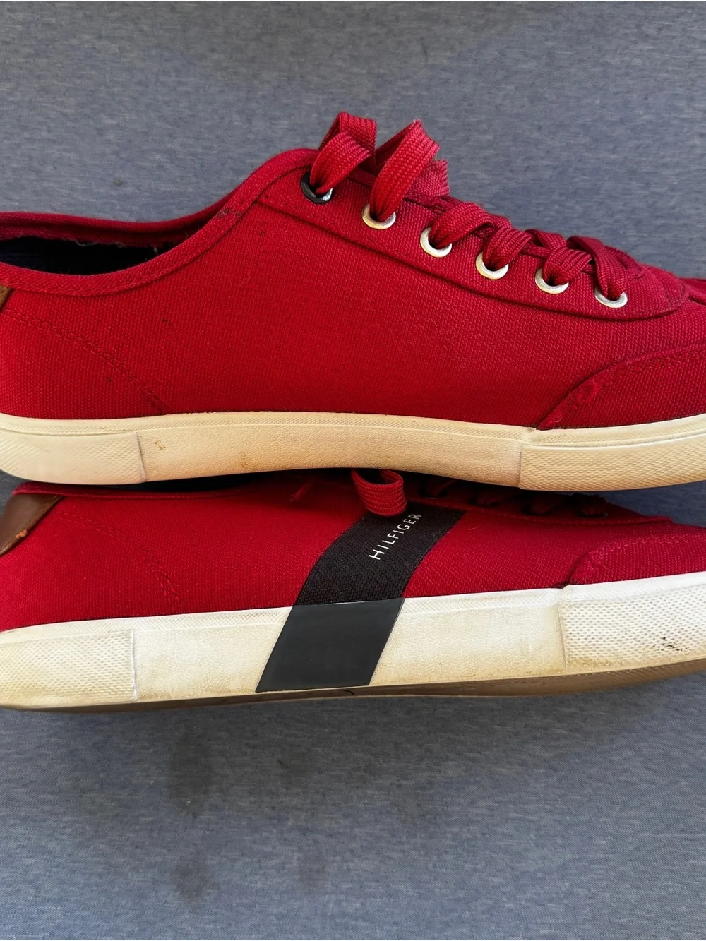 Tommy Hilfiger Red Canvas Men's Low-Top Sneakers with Cream Sole